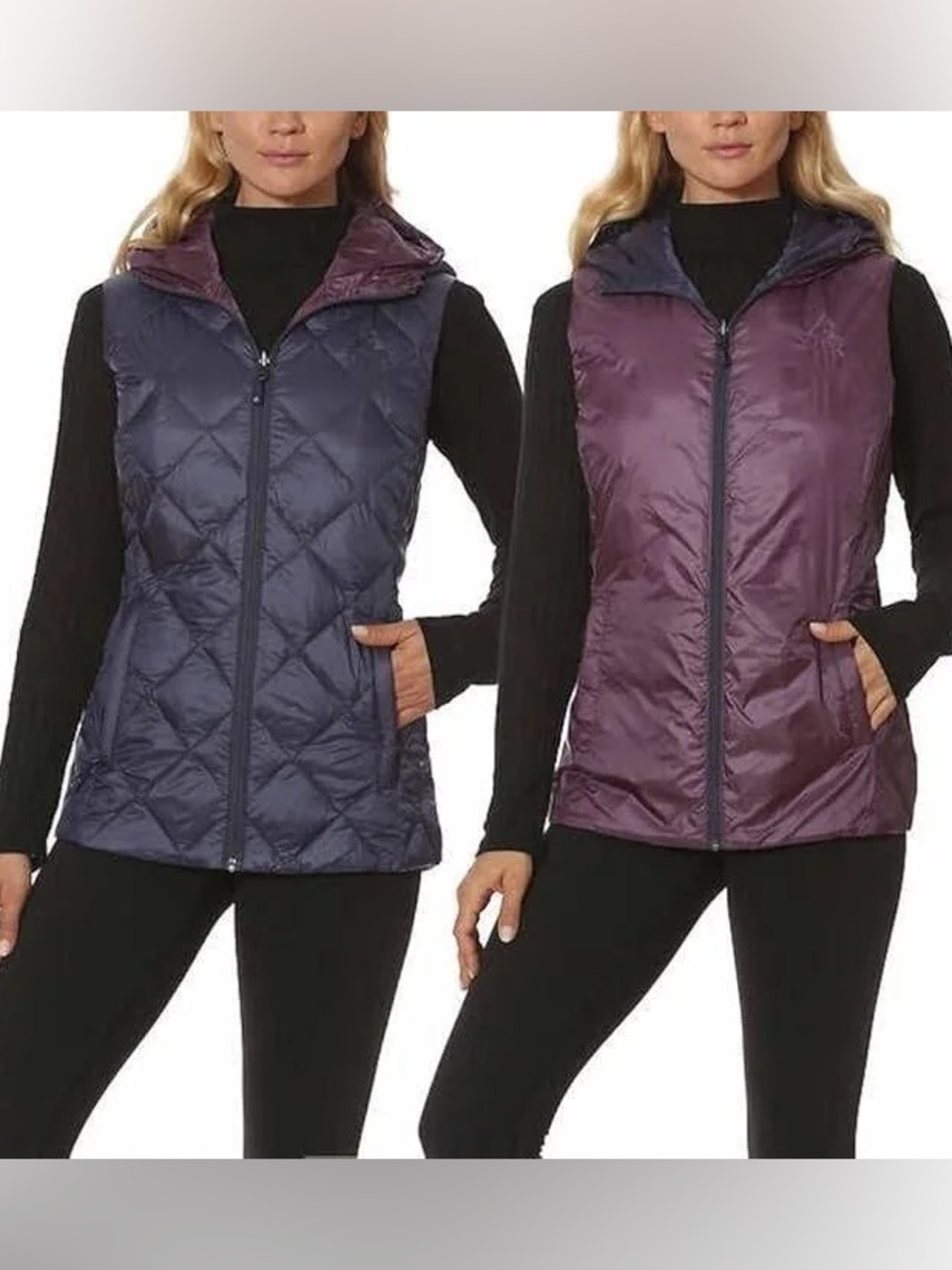Gerry Down Puffer Women Reversible Hooded Pack Pouch Vest Size S